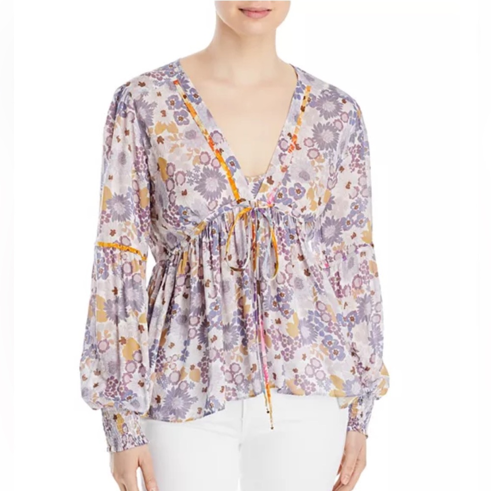 Johnny Was Darla Peasant Floral V-Neck Blouse